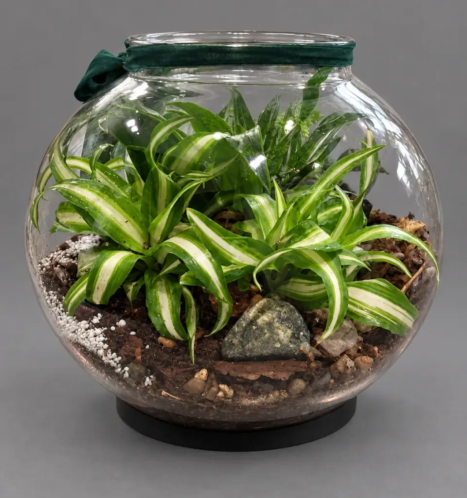 Terrarium w kulistym szkle z zielistką